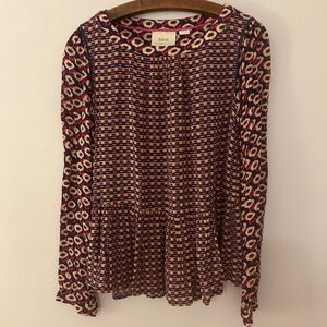 Maeve Anthropologie Cheyenne Peplum Blouse Boho Viscose Long‎ Sleeve Sz Medium
